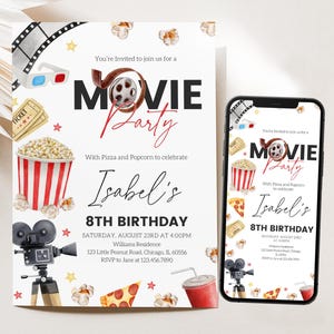 Editable Movie Night Birthday Party Invitation, Movie Birthday Party Digital Invite, Movie Theme Mobile Birthday Party Invite, BRT308