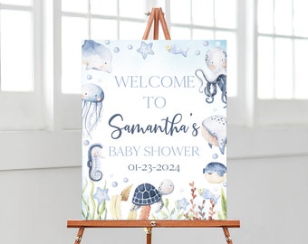 Editable Boy Under the Sea Baby Shower Welcome Sign, Ocean Baby Shower Poster, Sea Creatures Baby Shower, Boy Nautical Shower Decor, BBS703