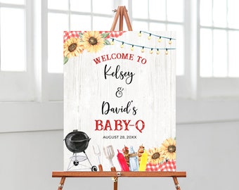 Editable BBQ Baby Shower Welcome Sign, Backyard Baby Shower Poster, Baby-q Baby Shower, Coed BBQ Baby Shower Decor, Gender Neutral, BBS394