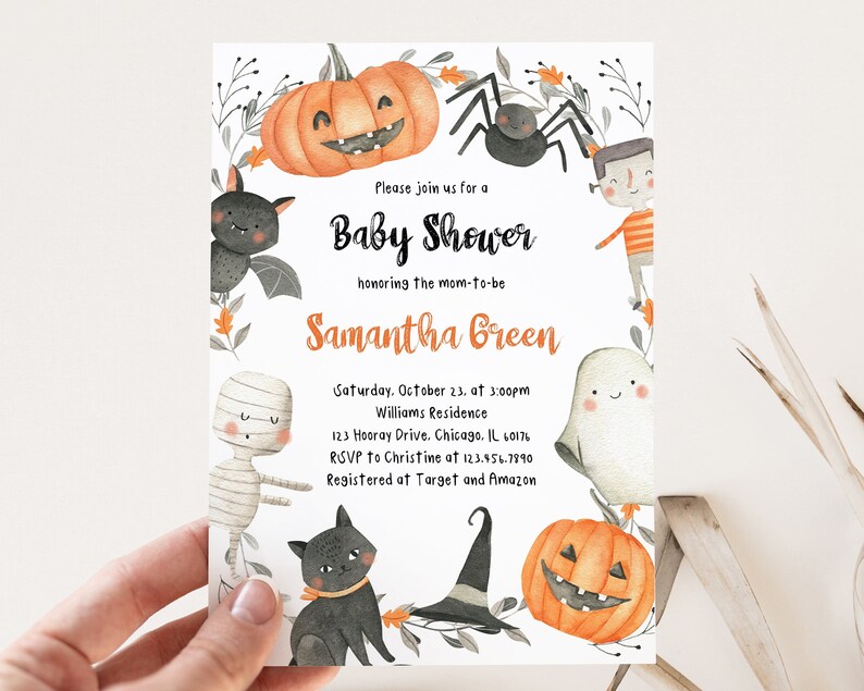 Editable Halloween Baby Shower Invitation Bundle Gender - Etsy
