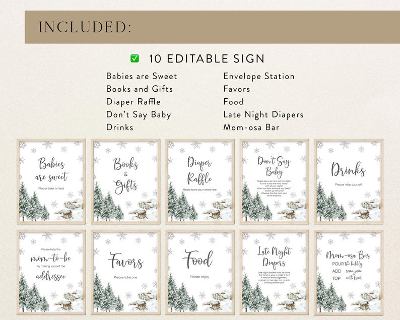 Editable Baby It's Cold Outside Baby Shower Table Sign, Gender Neutral