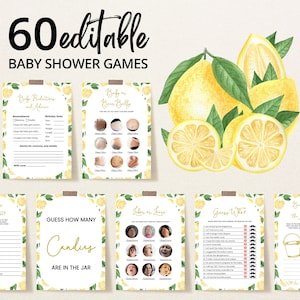 Editable Gender Neutral Lemon Baby Shower Game Bundle, Lemon Baby Shower Game Pack, Lemon Citrus Yellow Baby Shower Games, BBS693