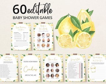 Editable Gender Neutral Lemon Baby Shower Game Bundle, Lemon Baby Shower Game Pack, Lemon Citrus Yellow Baby Shower Games, BBS693