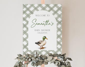 Editable Mallard Duck Baby Shower Welcome Sign, Duck Baby Shower Poster, Gender Neutral Hunting Duck Baby Shower Decor, BBS959