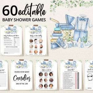 Editable It&#39;s a Boy Baby Clothes Baby Shower Game Bundle, Boy Greenery Laundry Baby Shower Game Pack, Laundry Shower Games, BBS711