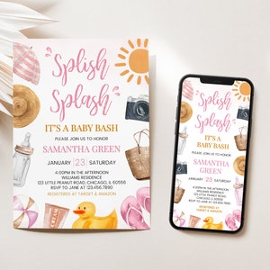 Editable Splish Splash Baby Bash Girl Baby Shower Invitation, Girl ...