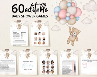 Bundle de jeux de douche bébé ours Revel modifiable, pack de jeux de douche ours fille garçon We Can Bearly Wait, jeux de douche ours bohème rose bleu, BBS824