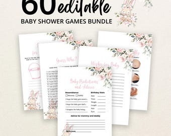 Editable A Little Bunny is on the way Baby Shower Game Bundle, Floral  Rabbit Baby Shower Game Pack, Girl Bunny Shower Games, BBS657