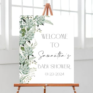 Bearbeitbares Baby in Bloom Babyparty Willkommensschild, Sukkulenten Babyparty Poster, Grün Sukkulenten Babyparty Dekor, BBS616