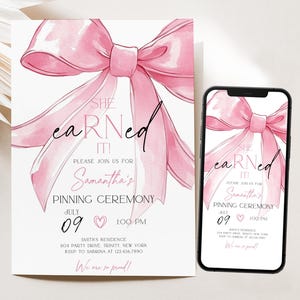 Editable Nurse Pinning Ceremony Invitation, She Earned It Nurse Invite, Registered Nurse Invitation, Pink Pinning Ceremony Invite, SNL606