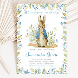 Editable Peter Rabbit Baby Shower Invitation, Blue Peter Rabbit Baby Shower Invite, Boy Peter Rabbit Baby Shower Invite, BBS298