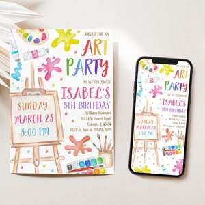 Editable Art Birthday Party Invitation, Art in Party Birthday Party Invite, Art Painting Artist Birthday Mobile Invitation, BRT106 image 3