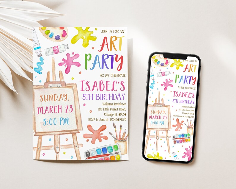 Editable Art Birthday Party Invitation, Art in Party Birthday Party Invite, Art Painting Artist Birthday Mobile Invitation, BRT106 image 3