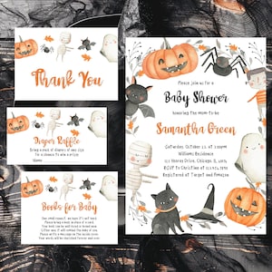Editable Halloween Baby Shower Invitation Bundle, Gender Neutral Halloween Baby Shower Invite, Spooky Baby Shower, Fall Baby Shower BBS275