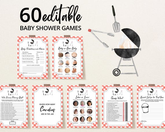 Editable BBQ Baby Shower Game Bundle, Backyard Baby Shower Games, Baby-q Baby Shower, BBQ Backyard Baby Shower Game Pack, BBS311