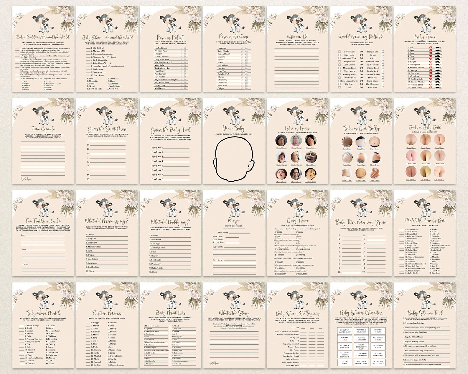 Editable Holy Cow Baby Shower Game Bundle Gender Neutral Cow Etsy Ireland