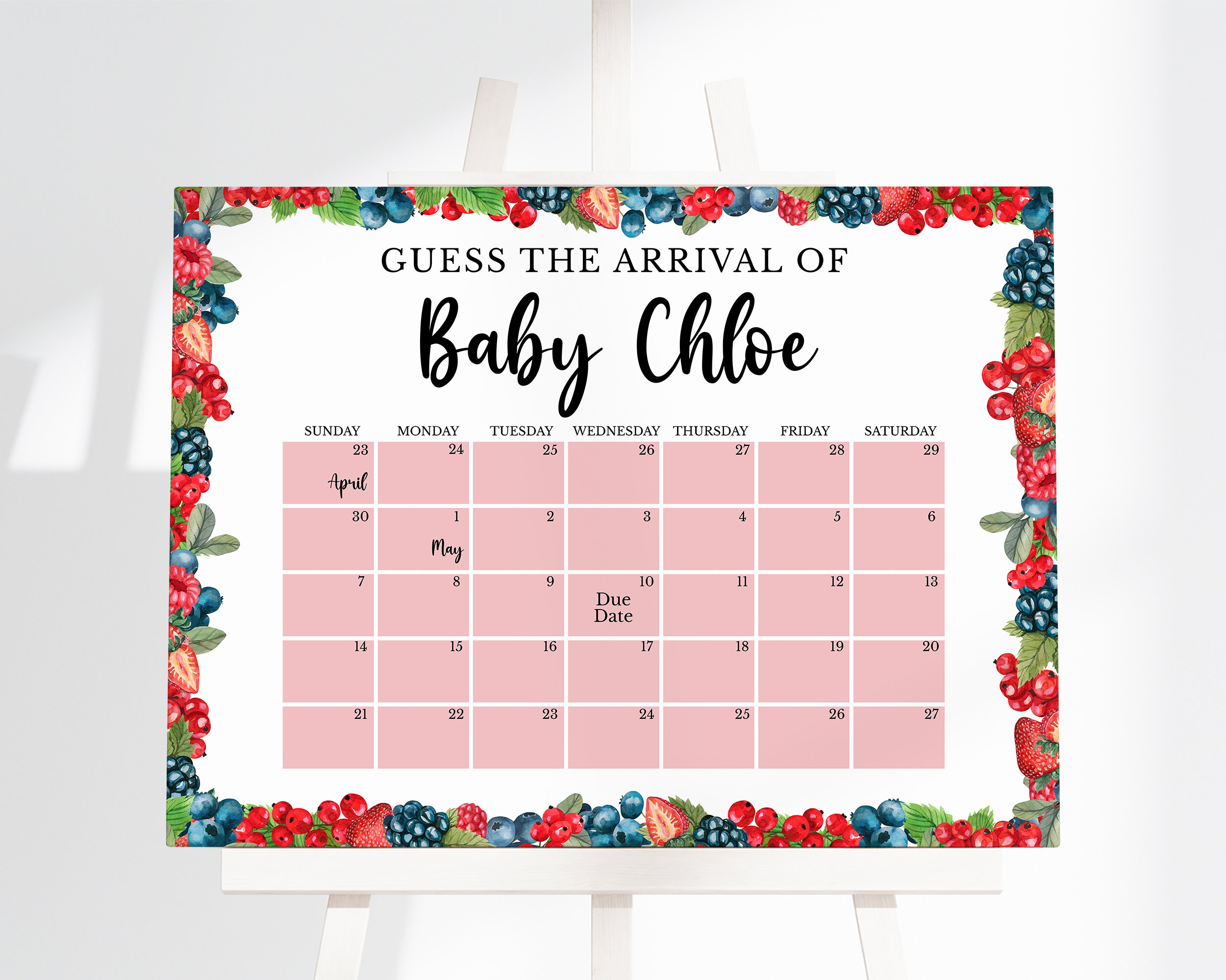 Editable Berry Sweet Baby Shower Guess Baby s Arrival Strawberry Blueberry Baby Shower Due Date Calendar Berries Baby Shower BBS667 Etsy Canada