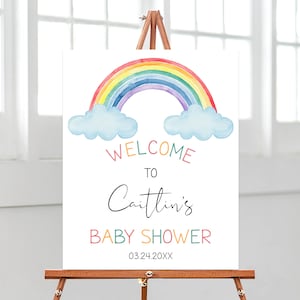 Editable Oh Baby Rainbow Baby Shower Welcome Sign, Classic Rainbow Baby Shower Welcome Poster, Gender Neutral Rainbow Baby Shower, BBS365