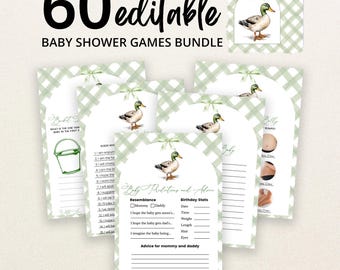 Editable Baby Boy Mallard Duck Baby Shower Game Bundle, Duck Baby Shower Game Pack, Boy Hunting Duck Baby Shower Games, BBS960