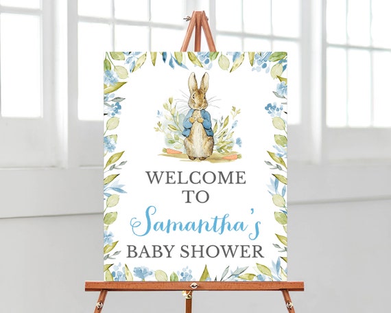 Editable Peter Rabbit Baby Shower Welcome Sign,Blue Peter Rabbit Welcome Poster Shower,Boy Peter Rabbit Shower,Peter Rabbit Decor BBS298