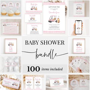 Bewerkbare roze golfbabyshowerbundel, Let's Par-Tee babyshoweruitnodigingspakket, starttijd babyshowergames, meisjesgolfpakket, BBS752