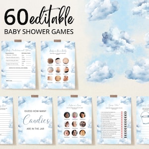 Editable On Cloud 9 Baby Shower Game Bundle, Blue Cloud Nine Baby Shower Game Pack, Boy We&#39;re on Cloud Nine Shower Games, BBS970