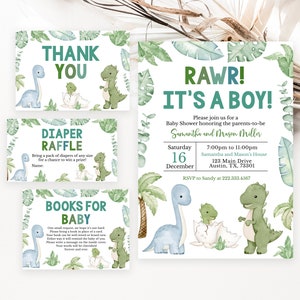 Pacchetto di inviti modificabili per baby shower a tema dinosauro, invito per baby shower a tema dinosauro It's a Boy, baby shower a tema dinosauro Boy, Boho Dinosaur, BBS587