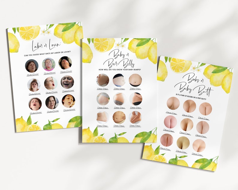 Editable Lemon Baby Shower Games Bundle, Lemon Gender Neutral Baby Shower Games, Mimosa Bar Sign Lemon Game Bundle, Lemon Theme, BBS295 image 2