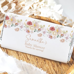 Editable Baby in Bloom Baby Shower Chocolate Wrapper, Spring Flowers Baby Shower Candy Wrapper, Wildflower Shower Candy Label, BBS369