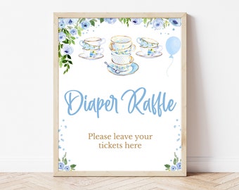 Diaper Raffle Sign Garden Tea Party Shower, Floral Tea Party Baby Shower Diaper Ticket Sign, Boy Garden Tea Party Baby Shower Decor, BBS649