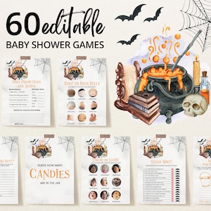 Editable A Baby is Brewing Halloween Baby Shower Game Bundle, Gender Neutral Halloween Baby Shower Game Pack, Spooky Shower Games, BBS466