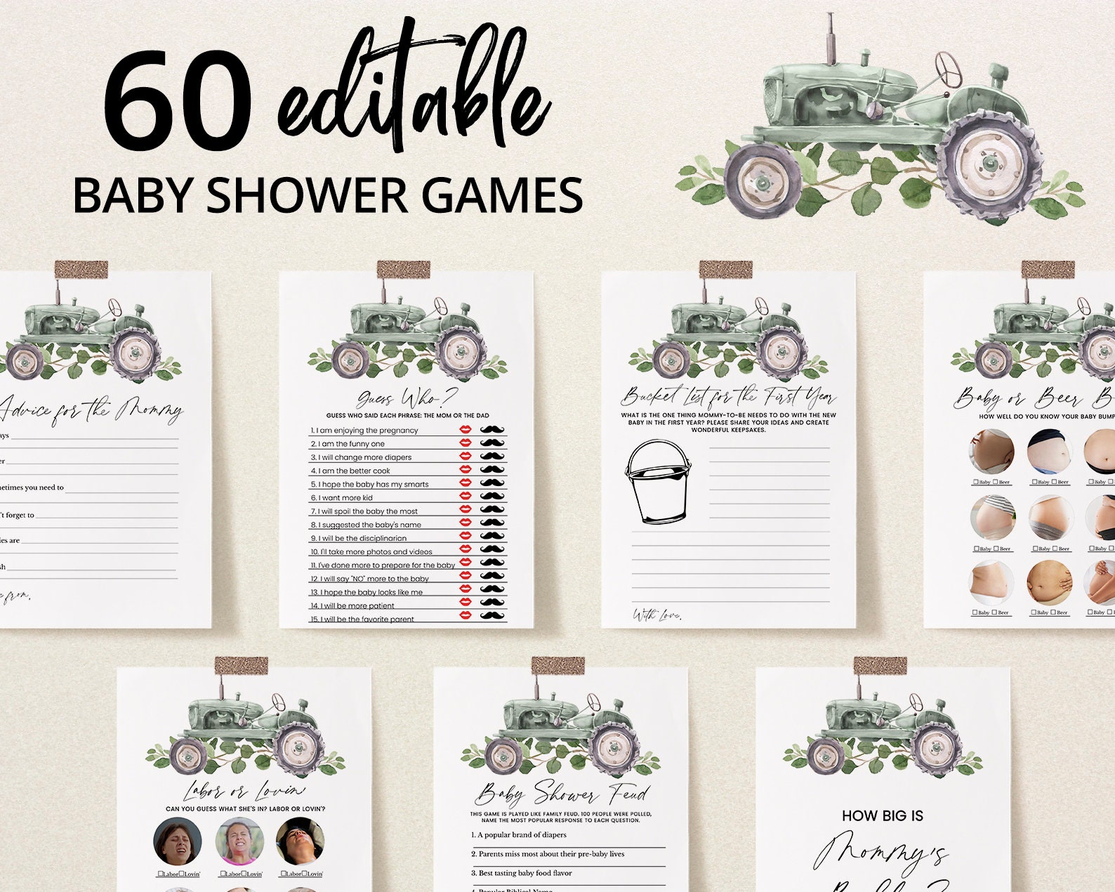 Editable It's a Boy Tractor Baby Shower Game Bundle - Etsy