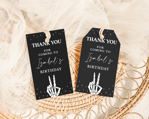 Editable RIP Twenties Halloween Birthday Favor Tag, Adult Halloween Party Thank You Tag, RIP Youth Skeleton Halloween Mobile, BRT127