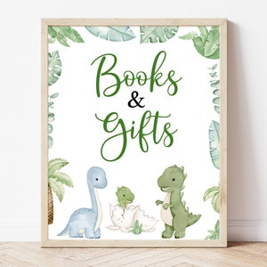 Books and Gifts Sign  Dinosaur Baby Shower, It's a Boy Dinosaur Baby Shower Gifts Sign, Boy Boho Dinosaur Baby Shower Decor, BBS587