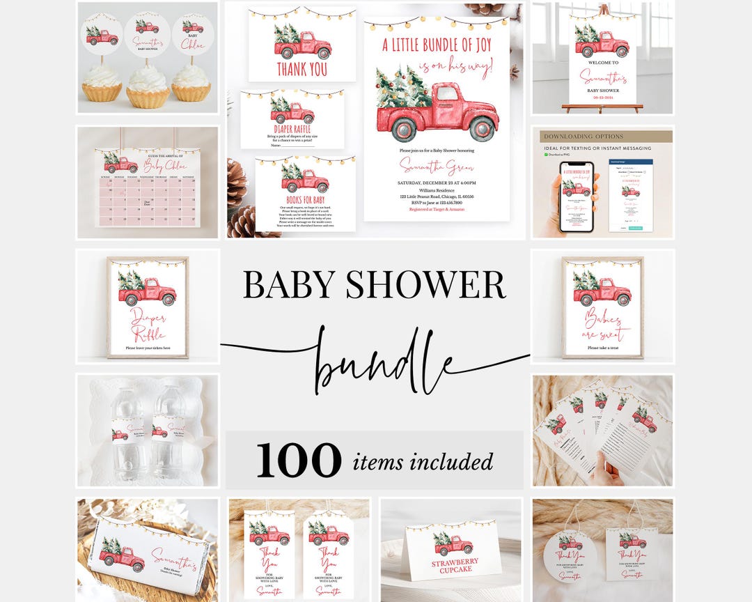 Editable A Little Bundle of Joy Baby Shower Bundle, Pine Tree Truck ...