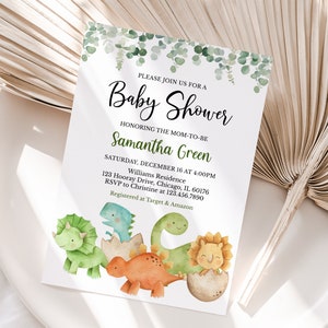 Editable Dinosaur Baby Shower Invitation, Greenery Dinosaur Baby Shower Invite, Boy Dinosaur Baby Shower, Boho Dinosaur, BBS588