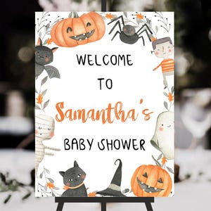 Editable Halloween Baby Shower Welcome Sign, Gender Neutral Halloween Baby Shower Welcome Poster, Spooky Baby Shower, Halloween Decor BBS275
