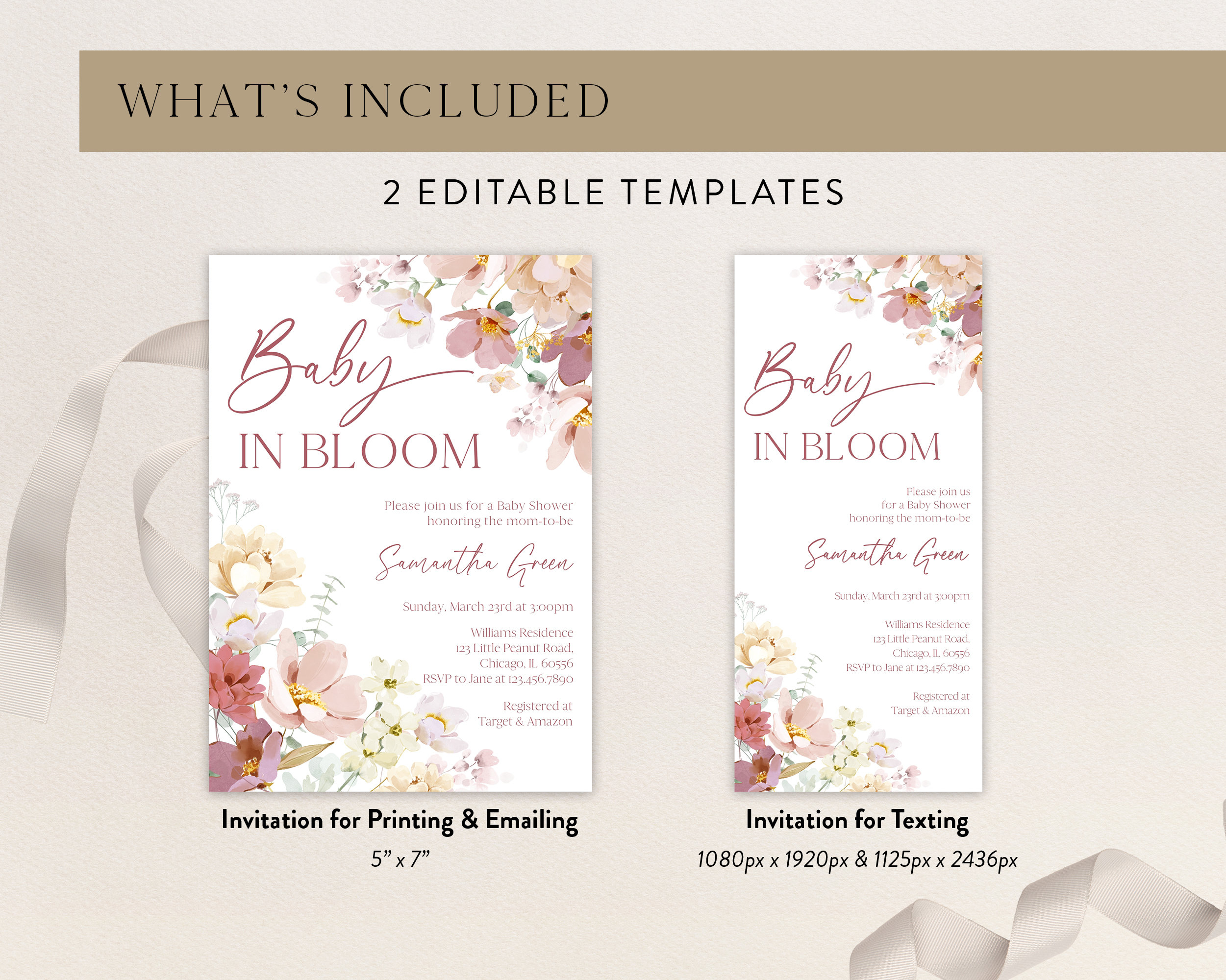 Spring Invitations Bloom Editable Baby in Bloom Baby Shower Invitation, Spring Flowers Baby ...