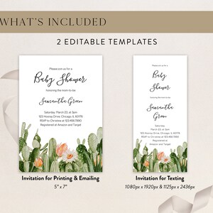 Editable Cactus Baby Shower Invitation, Succulent Baby Shower Invite ...