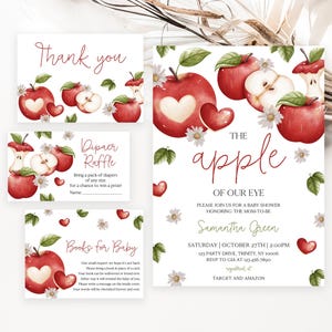 Editable The Apple of Our Eye Baby Shower Invitation Bundle, Apple Harvest Baby Shower Invite, Fall Apple Baby Shower Invite, BBS899