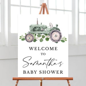 Bearbeitbar Es ist ein Jungen-Traktor-Willkommensschild-Babyparty, Greenery-Traktor-Willkommensplakat-Babyparty, Jungen-Traktor-Babypartydekoration, BBS303