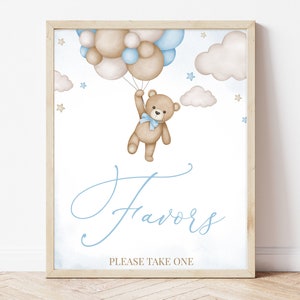 Cartello con palloncino a forma di orso bruno per baby shower, cartello "Non vediamo l'ora" per baby shower, cartello "I bambini sono dolci", decorazione per baby shower con orso blu per bambini, BBS388