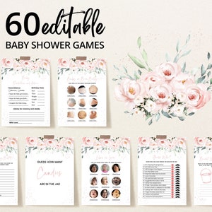 Editable Pink Floral Baby in Bloom Baby Shower Game Bundle, Girl Floral Baby Shower Game Pack, Pink Floral Shower Games, BBS601