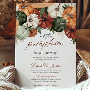 Editable Burgundy Pumpkin Baby Shower Invitation, Fall Rustic Pumpkin Baby Shower Invite, Minimalist Pumpkin Baby Shower, BBS893