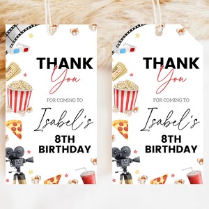 Editable Movie Night Birthday Party Favor Tag, Movie Birthday Party Thank You Tag, Movie Theme Mobile Birthday Party Party Favors, BRT308
