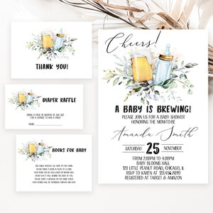 Editable A Baby is Brewing Baby Shower Invitation Bundle, Coed Baby Shower, Beer and Milk Bottle Baby Shower Invite, Brewing Invite BBS188