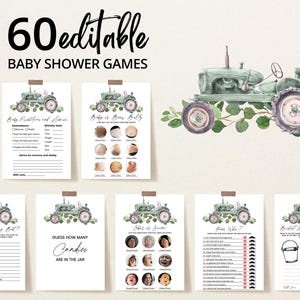 Editable It&#39;s a Boy Tractor Baby Shower Game Bundle, Greenery Tractor Baby Shower Games, Boy Tractor Baby Shower Game Pack, BBS303