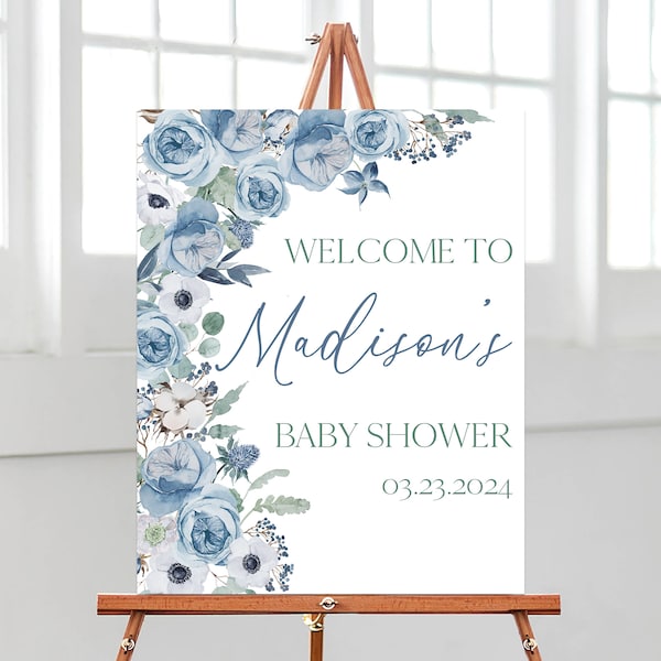 Editable Boy Baby in Bloom Baby Shower Welcome Sign, Blue Spring Flowers Baby Shower Poster, Boy Wildflower Baby Shower Decor, BBS603