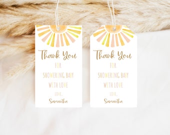 Editable Sunshine Baby Shower Favor Tag, A Little Ray of Sunshine Baby Shower Thank You Tag, Girl Sun Boho Baby Shower Party Favors,  BBS397