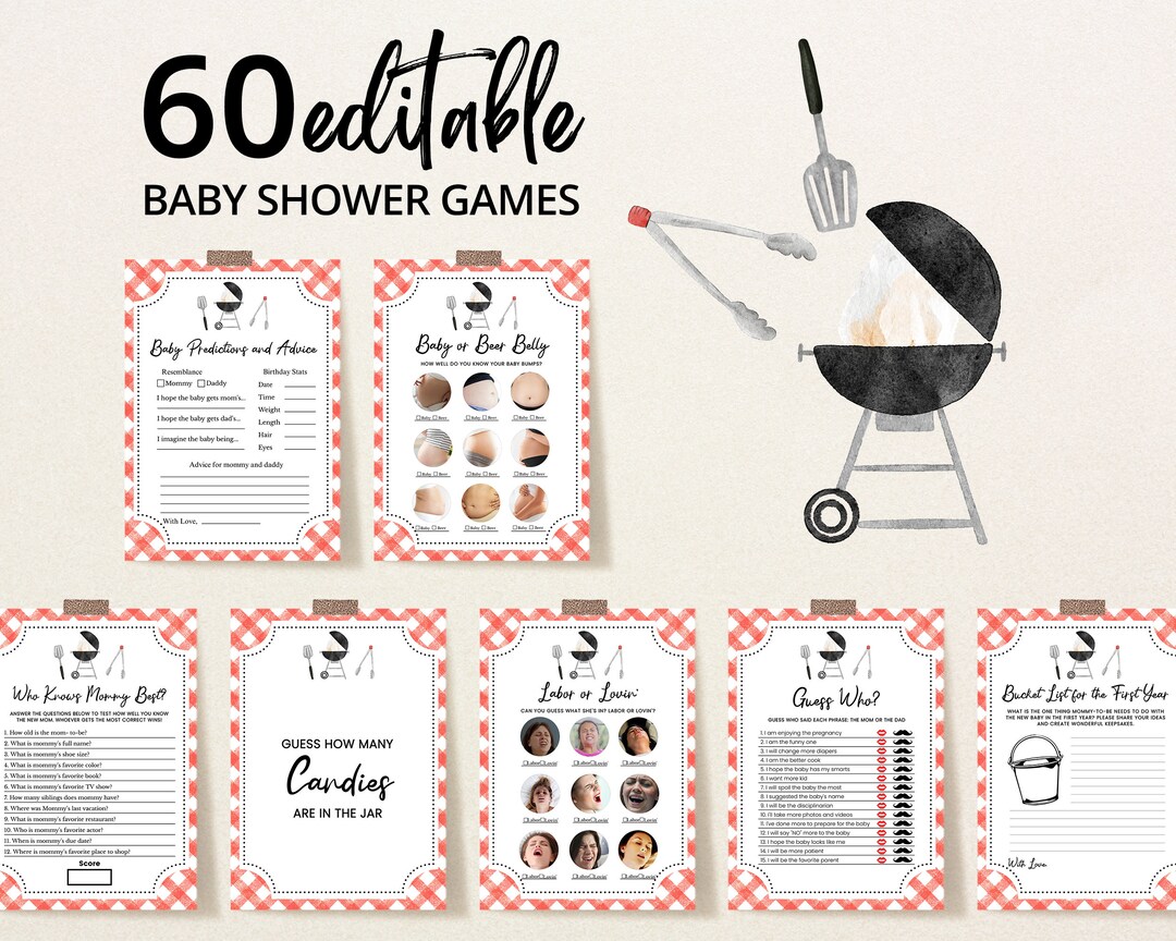 Editable BBQ Baby Shower Game Bundle, Backyard Baby Shower Games, Baby